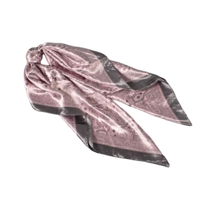 Detail shot of the paisley silk scarf featuring satin edges and smooth draping texture