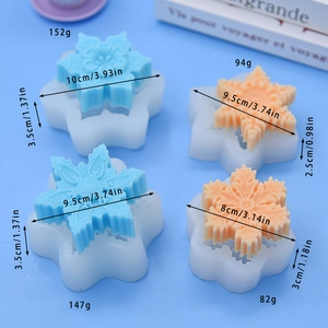 Snowflake silicone mold set for DIY baking and candles with detailed size specifications