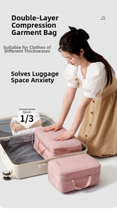 Organisateur de voyage rose compressible avec design double couche pour bagages