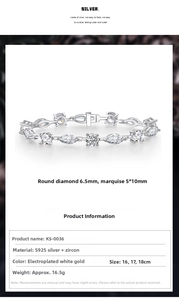 Dettaglio del bracciale in argento S925 con zirconi tondi e a taglio marquise