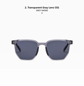 Dettagli di occhiali da sole oversize Grey Smoke con montatura trasparente e finiture in metallo