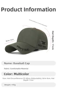 Detail of olive green baseball cap featuring Navy Seal embroidery and adjustable sizing