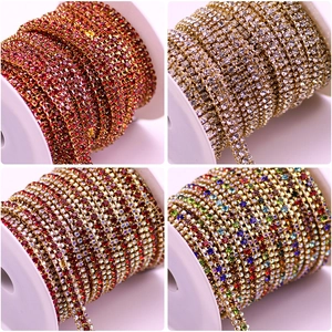 Three-row rhinestone claw chain in AB color, red, silver, and multicolor options