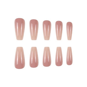 Glossy gradient pink coffin press-on nails set with long minimalist design