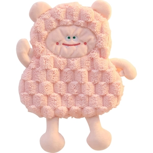 Pink cartoon monster double-layer absorbent hand towel in waffle coral fleece fabric