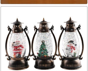 Retro bronze Christmas lanterns with Santa, Snowman and Tree scenes with glitter