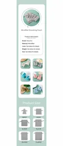 Size chart for microfiber jewelry pouches in various colors and dimensions