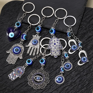 Evil Eye Hamsa Hand Keychain Alloy Glass Nazar Bead Charm Vintage Ethnic Protection Key Ring For Women Men