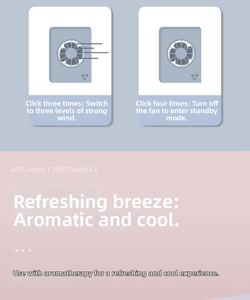 Detail showing three-speed fan control logic and aromatherapy function instructions