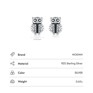 Cute S925 sterling silver owl stud earrings with vintage finish for women