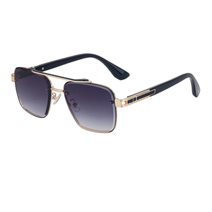 Men's rimless square sunglasses with gold metal double bridge and gradient lenses