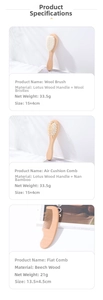 Detail showing natural wood baby hair brushes with soft goat bristles and bamboo pins