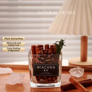 Natural cinnamon and pine cone aromatherapy diffuser set in glass cup for home fragrance