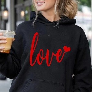Men Hooded Hoodie Polyester Fleece Long Sleeves Kangaroo Pocket Love Heart Print Casual Pullover Sweatshirt For Couples