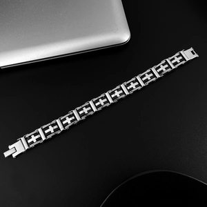 Classic stainless steel and silicone men's cross bracelet with durable folding clasp