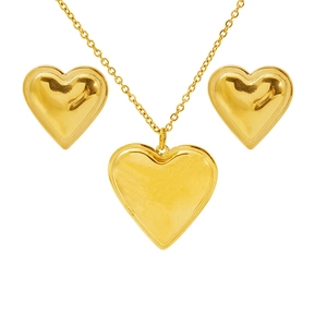 Set gioielli cuore in oro lucido con collana con ciondolo e orecchini a lobo abbinati