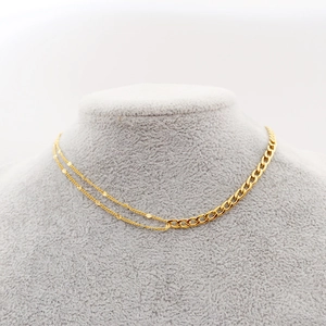 Gold Asymmetrical Necklace And Bracelet Titanium Steel Cuban Link Double Layer Fine Chain Round Disc Charms Women