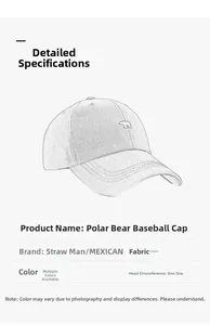 Détail d'une casquette de baseball gris clair en coton avec broderie d'ours polaire