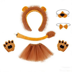 Kids lion animal costume set with ears headband, tutu skirt, gloves and accessories