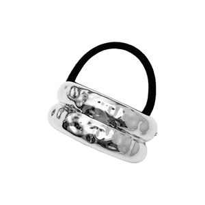 Elastico per capelli in metallo argentato ondulato con fascia elastica nera forte