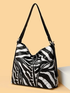 Large capacity zebra print tote bag with adjustable straps for summer travel