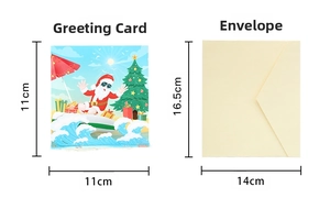 3D Christmas card with surfing Santa Claus 11x11cm and matching envelope 16.5x14cm