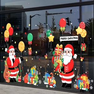 Christmas window stickers with Santa, reindeer and colorful balloons for shop decoration