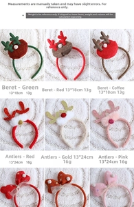 Detail view of festive Christmas headbands with sequins and bows in multiple sizes