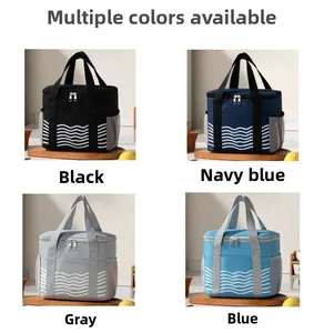 Four color options of insulated lunch bags with wave pattern and mesh side pockets