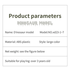 Detailed specification sheet for large ABS plastic dinosaur models for ages 3 and up