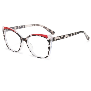 Cat eye glasses frame with leopard print and red splicing on a clean white background