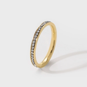 Elegant 2mm gold plated titanium steel eternity ring with shimmering zircon stones