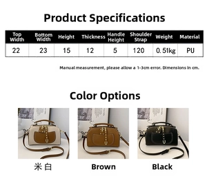 Tableau des dimensions et variantes de couleurs pour le sac bandoulière en cuir PU