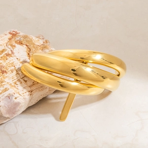 U-shaped multi-layer 18K gold plated stainless steel hair ring with polished finish