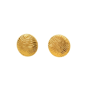 Minimalist 304 stainless steel gold stud earrings with textured wavy round geometry