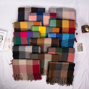 British style plaid cashmere scarf with tassels in various colors and grid patterns