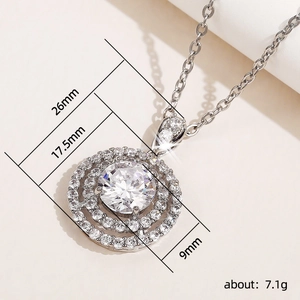 Silver concentric circle pendant necklace with sparkling cubic zirconia and dimensions