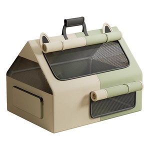 Portable house-shaped cat delivery room tent with breathable mesh windows and handle