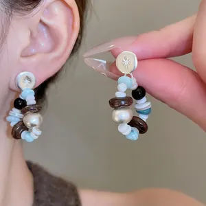 Bohemian Beaded Hoop Drop Earrings With 925 Sterling Silver Earring Post Stone Shell Wood Starburst Vintage For Women