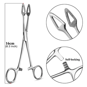 Dettaglio di emostatico da 16cm in acciaio inox autobloccante con trama della mascella e blocco