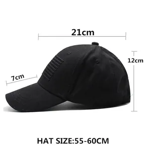 Classic black American flag embroidery baseball cap size guide with detailed measurements