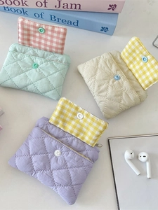 Quilted diamond coin purse set with snap closure and pastel plaid patterns