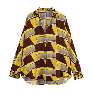 Camicia A Maniche Lunghe Con Stampa Geometrica E Pantaloni A Gamba Dritta Moda Casual Per Donna