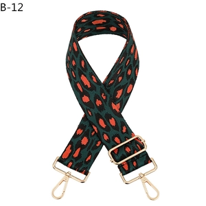 Close-up of leopard print wide replacement shoulder strap with gold metal hardware