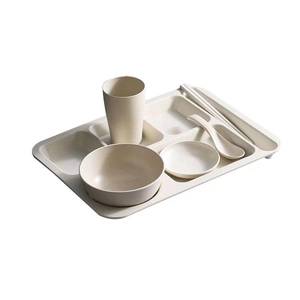 Eco-friendly beige wheat straw dinnerware set with divided plate bowl and utensils