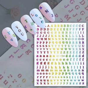 Colorful laser alphabet nail stickers set with uppercase and lowercase letters for nail art