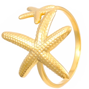 Anillo de estrella de mar dorado ajustable con diseño marino en acero inoxidable para mujer