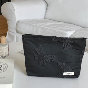 Butterfly Embossed Makeup Bag Portable Cosmetic Storage Pouch Polyester Fabric Zipper Large Capacity For Women Travel
