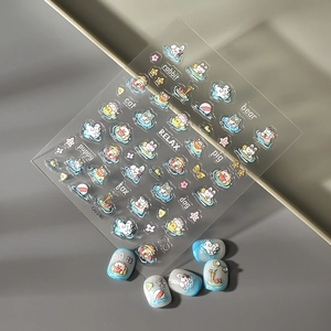 Summer pool theme 5D jelly nail stickers with cute cartoon rabbits and cats