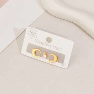 Set of three gold crescent moon stainless steel stud earrings with cubic zirconia